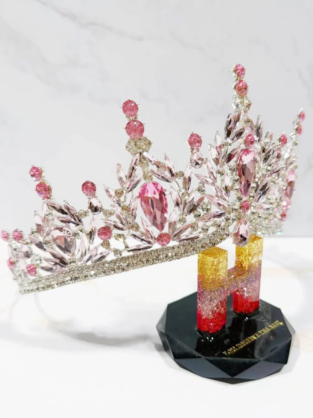 Pink Crystal Tiara, Wedding Crown, Princess Rhinestone Headpiece, Bridal tiara